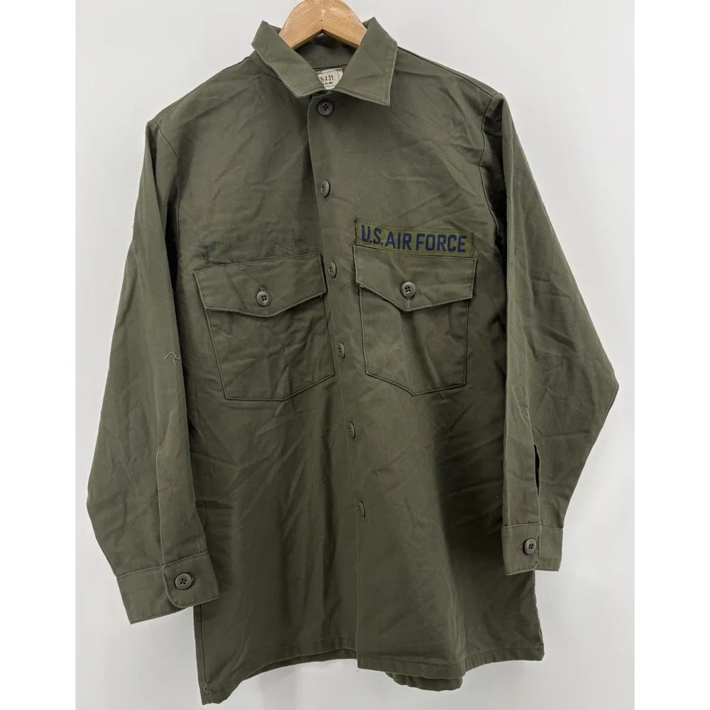 US Air‎ Force OG-507 Utility Shirt Vintage 70s Military Olive Green Vietnam Poly